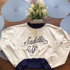 Wrangler Women's Cream and Navy Crew Neck Sweater